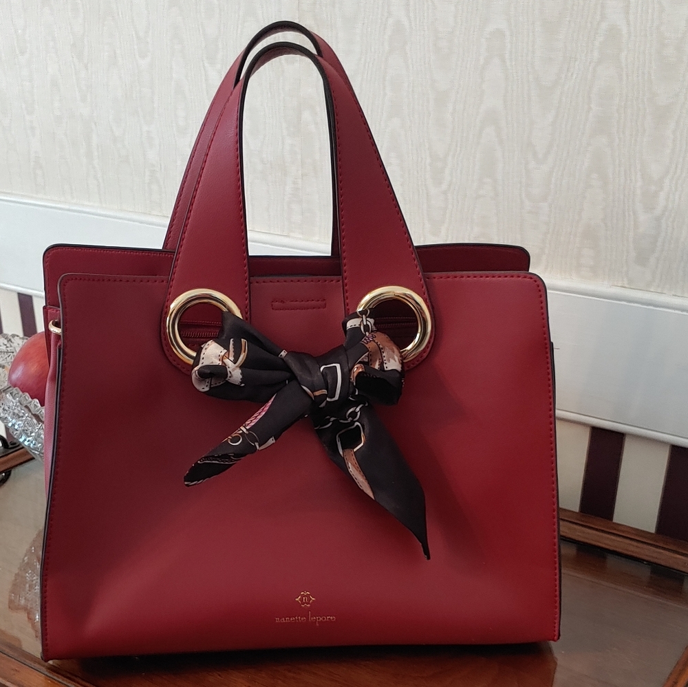 Nanette Lepore Niccolla Satchel w/Scarf Ruby Red
